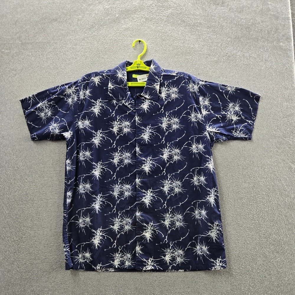 Mountain Dew‎ Men Button Up Shirt L Blue Floral Hawaiian Shirt Short Sleeve